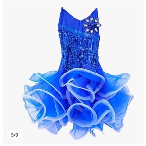 Girls Latin ballroom dance dress blue-NWT-No Gloves